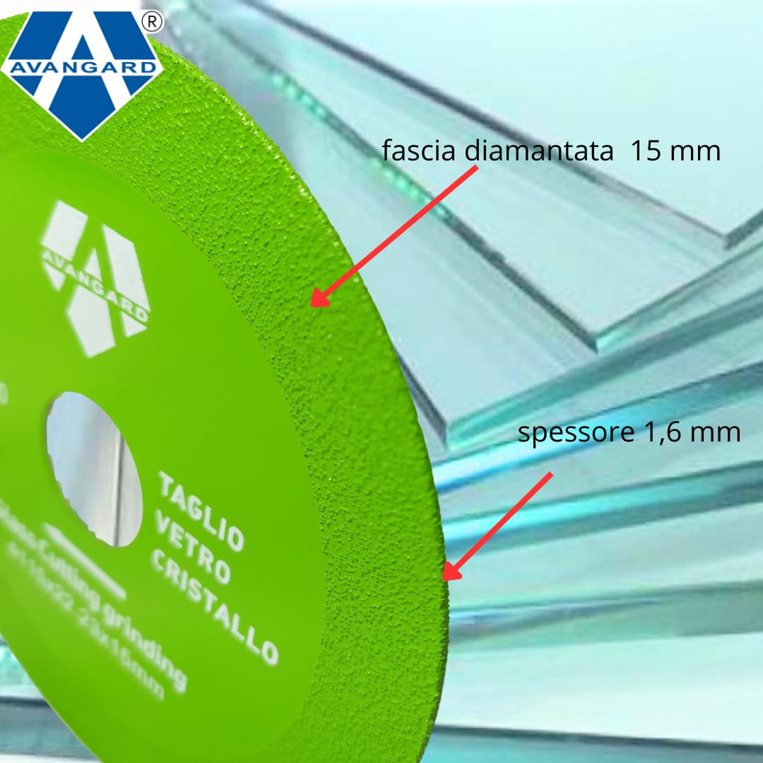 Disco diamantato Avangard da 115 mm o 125 mm per taglio professionale extra fine a secco di vetro in lastra o sagomato (bottiglie, vasi) (5, 115 mm)