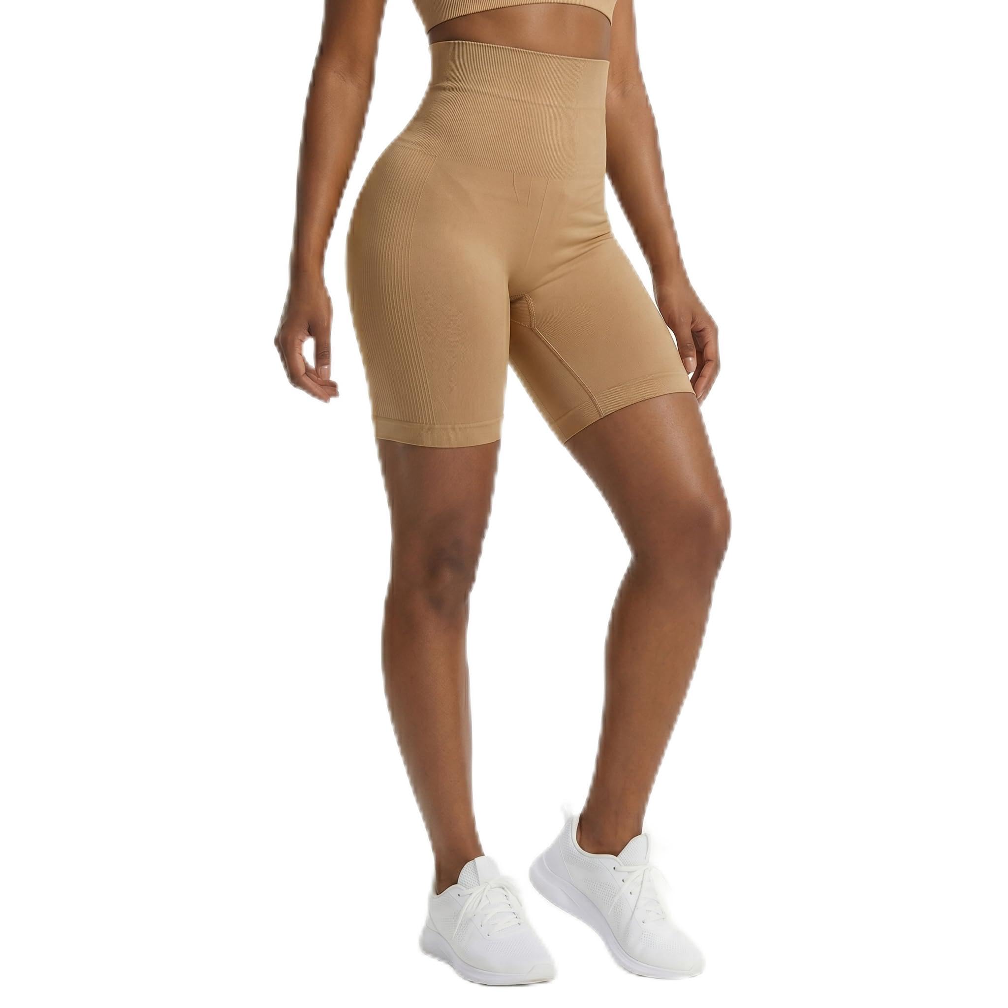 Queen SHE High Waisted Shorts for Women - Seamless Tummy Control Workout Shorts, Athletic Yoga Shorts, Gym Running Shorts Pack (in, Numeric, Free Size, Regular, Big Girls, Beige)-image-48