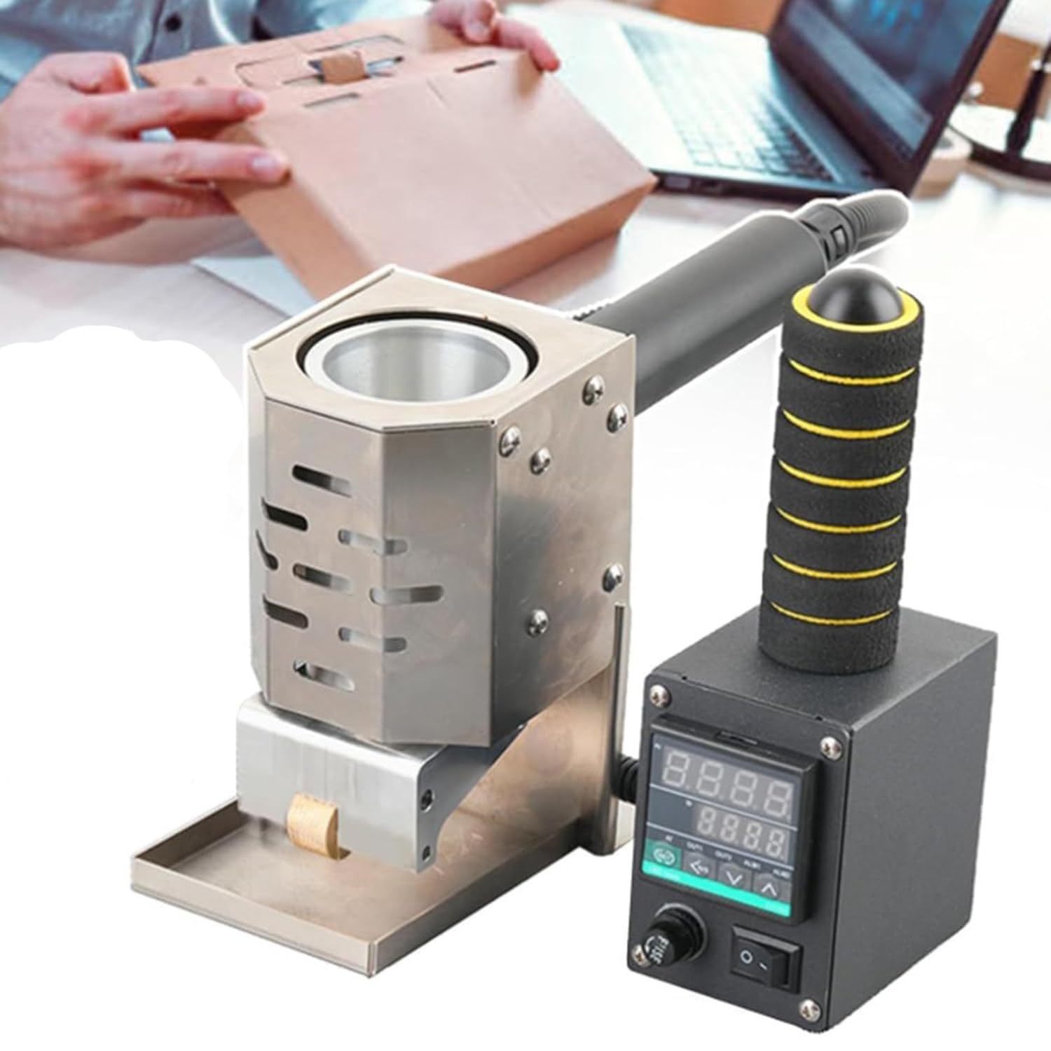 SICWEDIM Commercial Hot Melt Glue Roller Machine with 3/5/8/10mm Sized Glue Roller, Hand Push Hot Melt Adhesive Roller Glue Applicator with Digital Display (5mm)