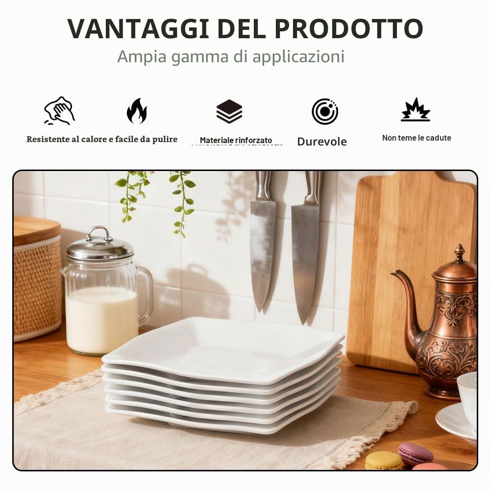 6 Pezzi Piatto da Dessert Piatti da Portata Piatti da Portata Rettangolari per Insalate, Frutta, Riso e Dessert