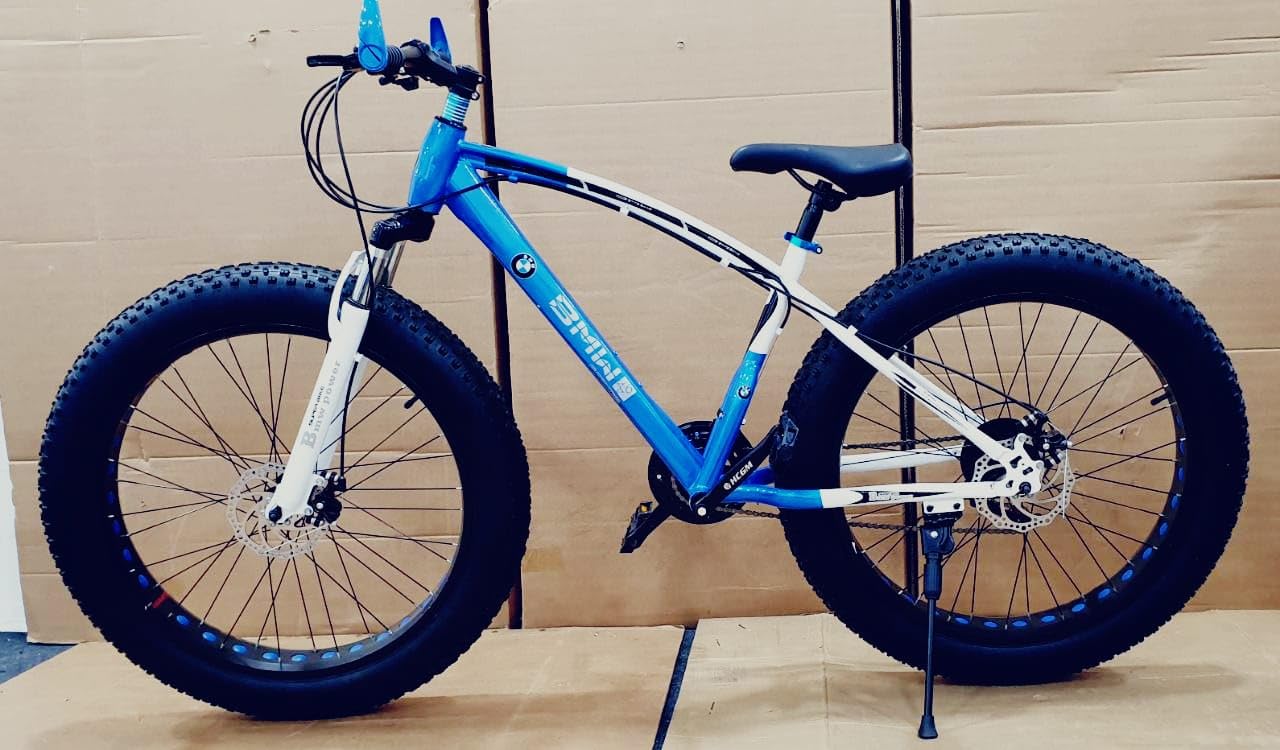 Sunspeed SleekFat 26 Inch Fat Tyre Gear Cycle for Men & Women | 21-Speed Shimano Gear Bicycle with Dual Disc Brakes, Front Suspension, Carbon Steel Frame, Spoke Rims, MTB for Adults | Blue-image-48