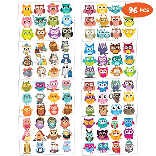 8 Sheets (96Pcs) Owl Tattoo Birthday Party Supplies Decorations Tattoos Stickers Cute Party Favors Kids Girls Boys Gifts Classroom School Prizes Themed #TOP4