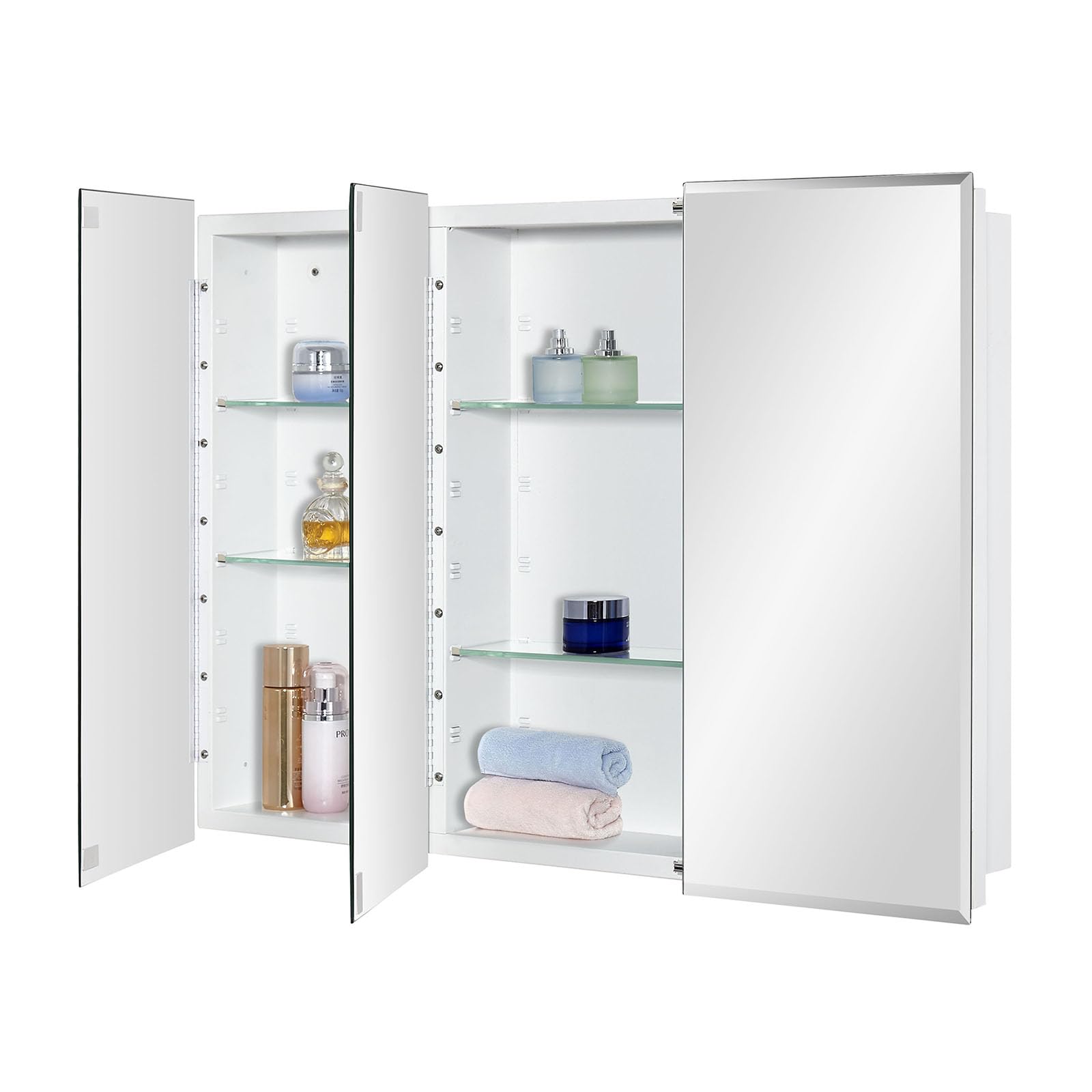 IDYLLOR Bathroom Medicine Cabinet with Beveled Edge Mirrored Door 36 x 26 inch, Recessed or Surface Mount, with Adjustable Glass Shelves