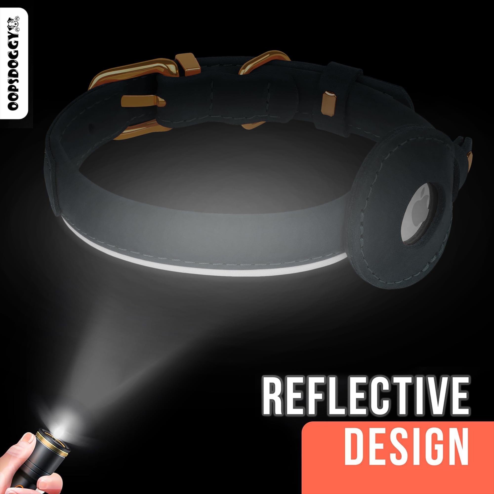 OOPSDOGGY Collar de cuero enrollado para perro con soporte para Airtag, collar redondo reflectante para perro Airtag, collar de seguimiento suave para perros pequeños, cachorros, gatos, gatitos