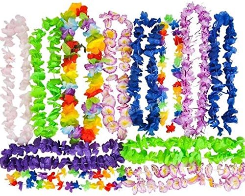 Neliblu Hawaiian Flower Lei - Tropical Luau Party Supplies Large Flower Leis Assortment, Bulk Pack of 25; Luau Party Decoration Supplies and Favors