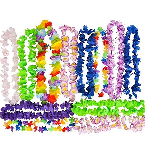 Neliblu Hawaiian Flower Lei - Tropical Luau Party Supplies Large Flower Leis Assortment, Bulk Pack of 25; Luau Party Decoration Supplies and Favors