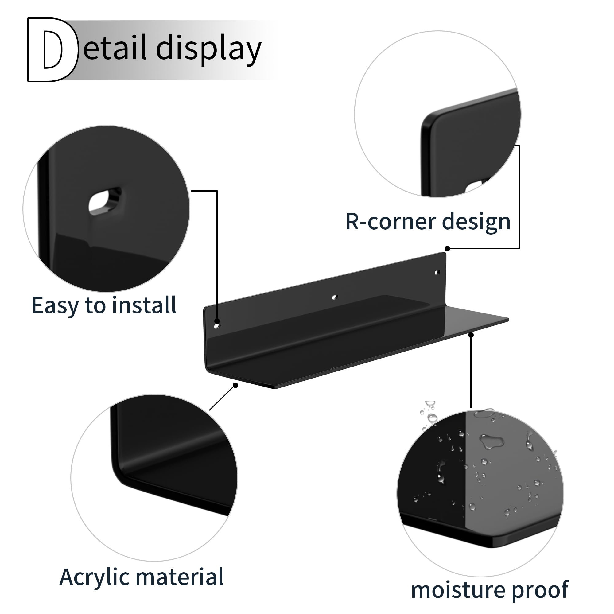 Sezanrpt 16 Inches Black Acrylic Wall Shelves 2 Pack, L Shape Floating Shelf, Acrylic Corner Shelf for Model Car Candle - Image 4