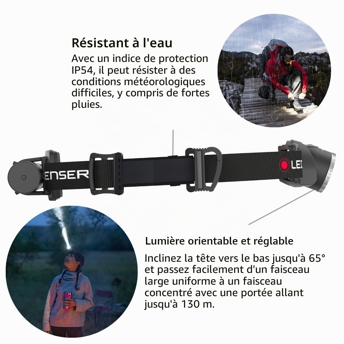 Ledlenser H8R SE Lampe frontale rechargeable LED, 700lm, 130m portée, IP54 | Mise au point réglable, jusqu'à 70 h d'autonomie, feu arrière rouge, 158 g, pochette incluse, idéale pour l'outdoor