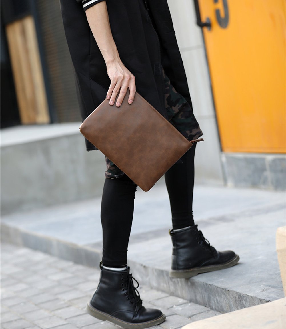 Aideal Pochette Uomo da Polso Pelle sintetica, Multifunzione Borsetta Portacellulare a Mano Marrone Sacchetto Portatile per Ufficio/Lavoro/Shopping