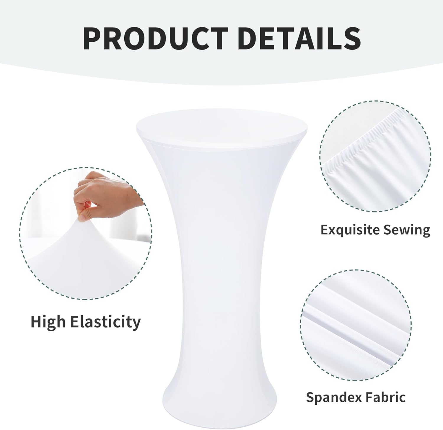 Wolkemer 4PCS 32x43 Inch White Round Cocktail Tablecloth Fitted Highboy Stretch Cocktail Table Cover for Banquet Bar Party Pub Wedding Indoor Outdoor
