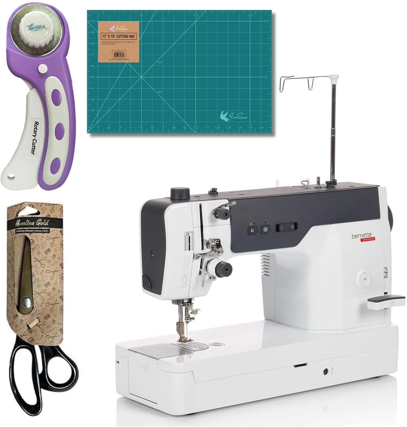 Bernette b08 Straight Stitch Sewing Machine + Rotary Cutter, 12×18 Cutting Mat & Hamilton Gold Scissors product image