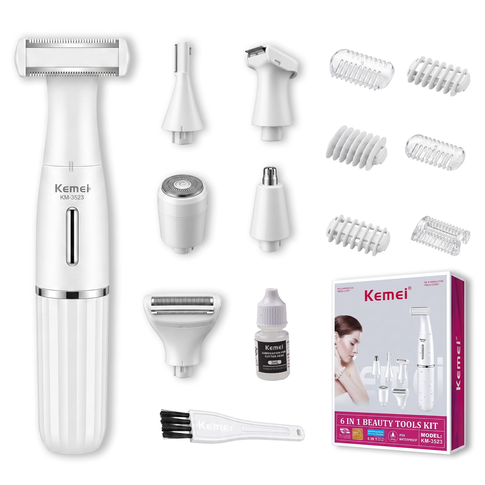 KEMEI 3523 6 in 1 Bikini Trimmer for Women IPX4 Waterproof Razors for Women