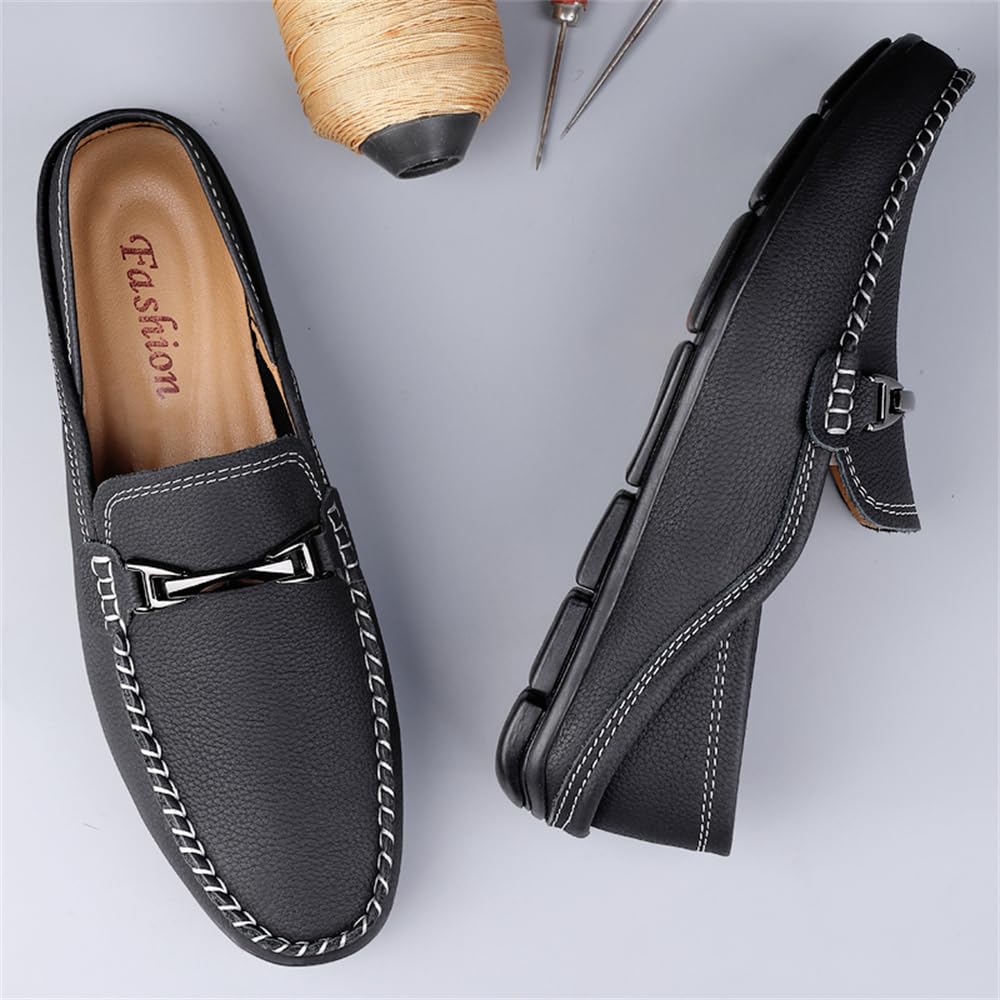 Mocasines casuales de piel auténtica para hombre, mocasines de vestir para uso diario, Black, 45 1/3 EU
