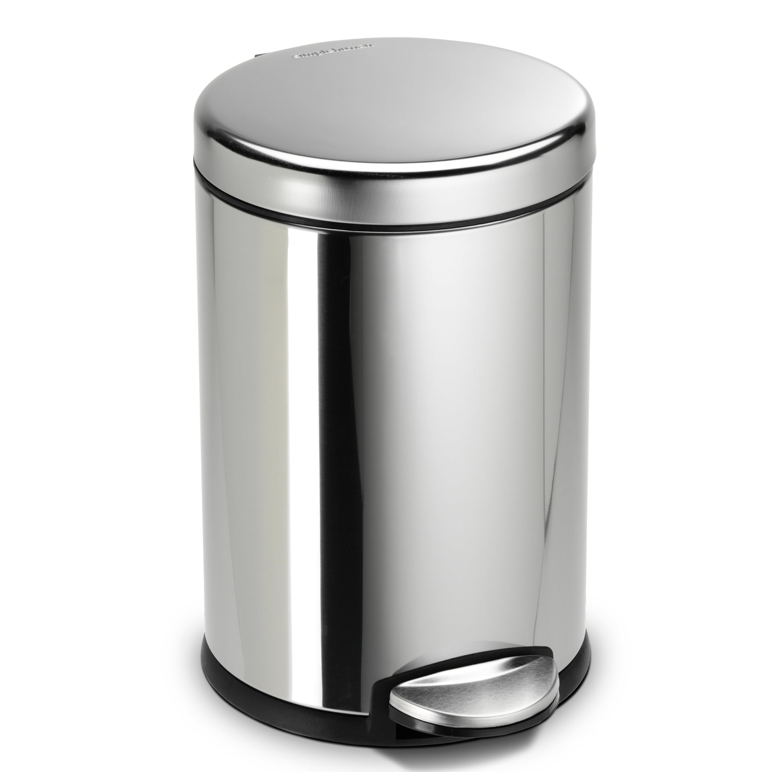 simplehuman 4.5 Liter / 1.2 Gallon Round Bathroom Step Trash Can, Polished Stainless Steel