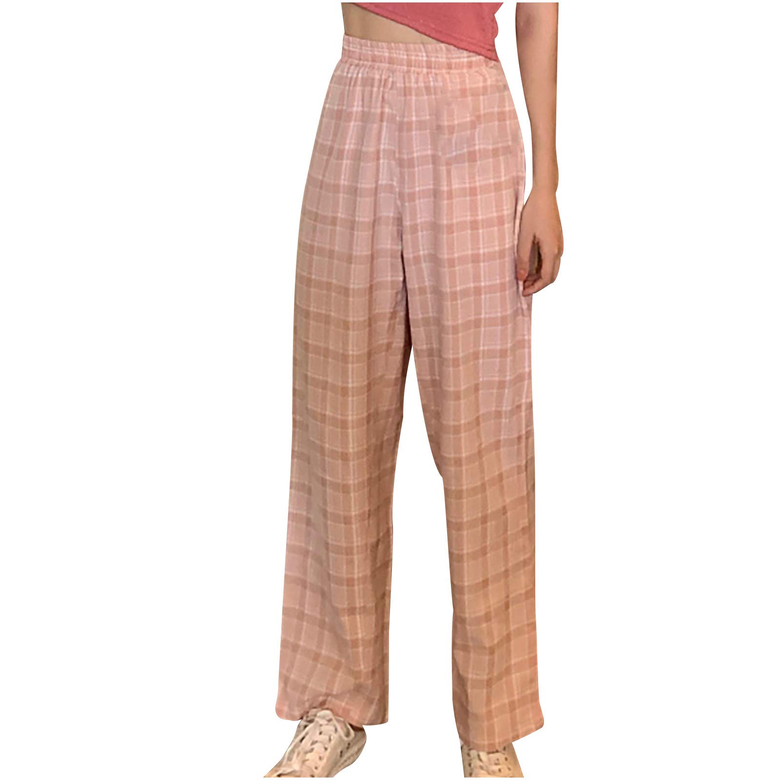 Pants, Fashion Women Casual Plaid Loose High Waist Ladies Wide Leg Pants Long Pants, Pants for Women