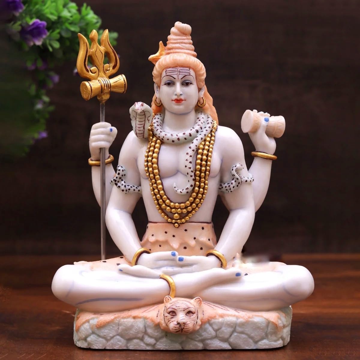 Hand Printed Shiv Ji Murti Lord Shiva Statue Marble Dust Syntheric for Pooja Room I Home Temple Decoration Items I God Idols I Statue I (8 Inch) Orange