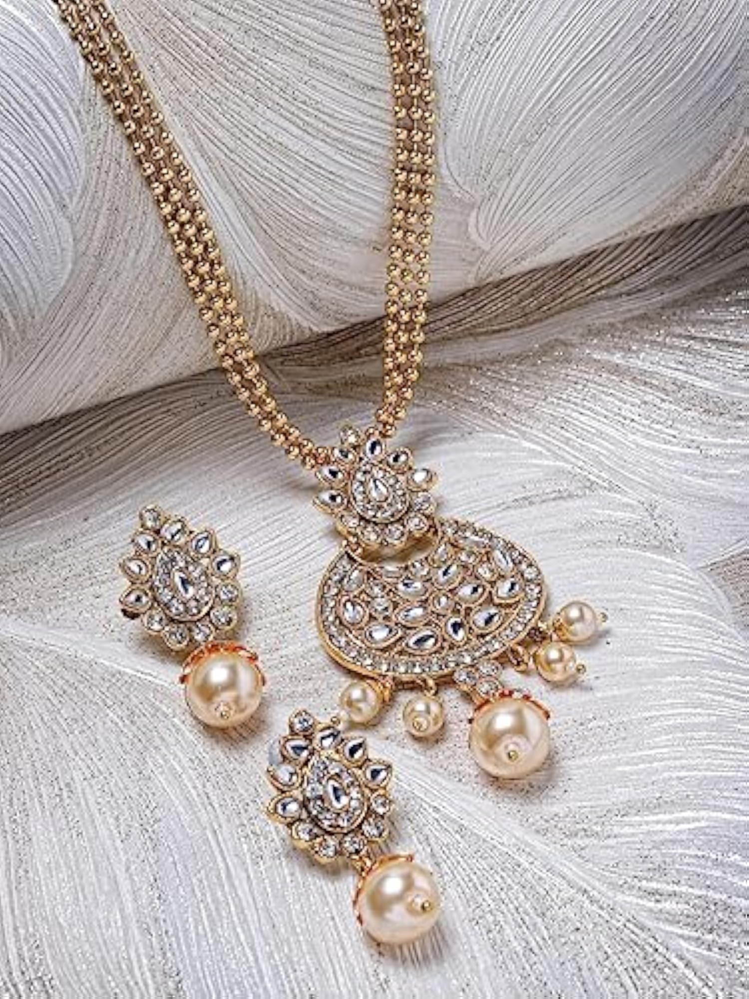 Stone Multistring Long Necklace Set And Earrings