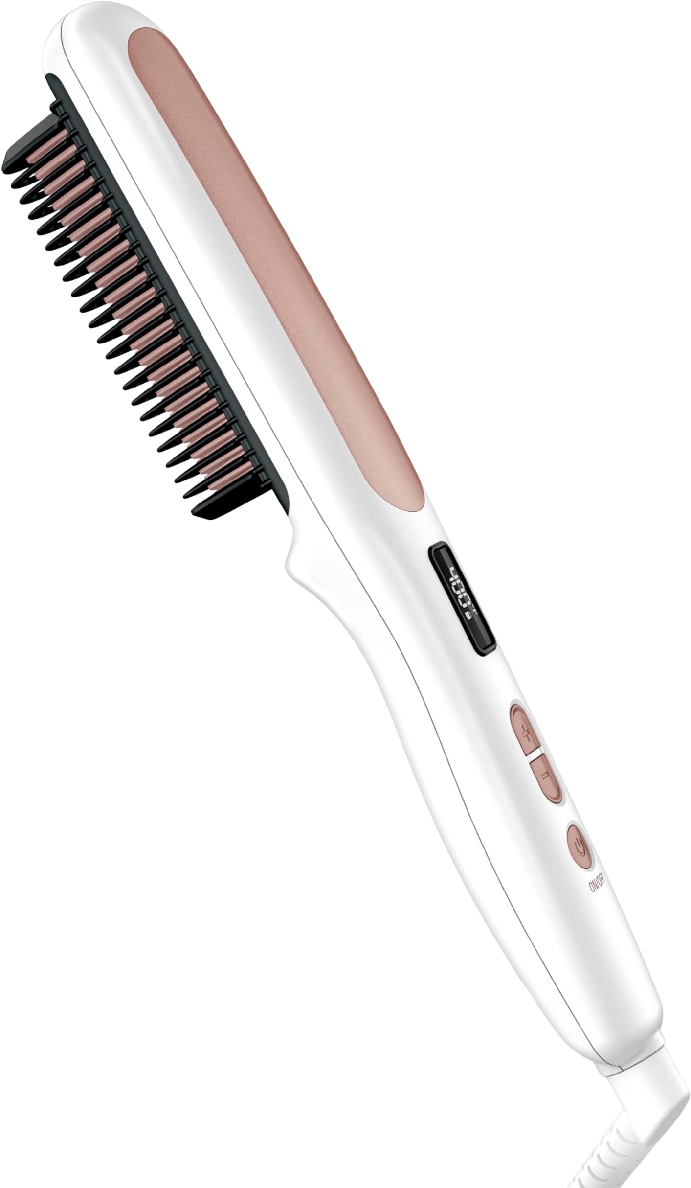 Double Ceramic Hair Straightener Brush, Heated Straightening Brush for Smooth, Shiny Hair, V-Shaped Heated Bristles for Closer Contact, 5 LED Heat Settings, Dual Voltage, White