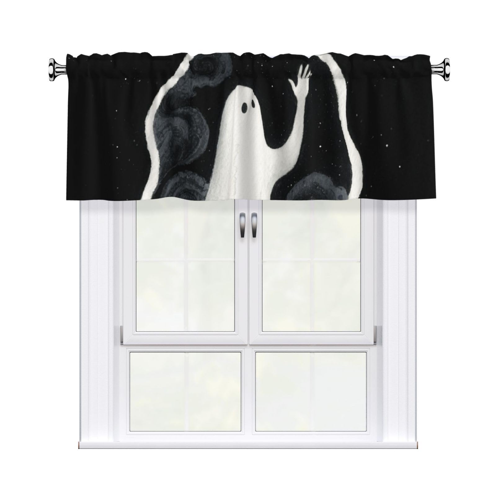 FekiLoot Ghost Curtain Valance for Windows, Kitchen Window Valances Rod Pocket Window Treatments Short Curtains Drapes for Bathroom Bedroom Cafe Decor 54x18inch 1 Panel