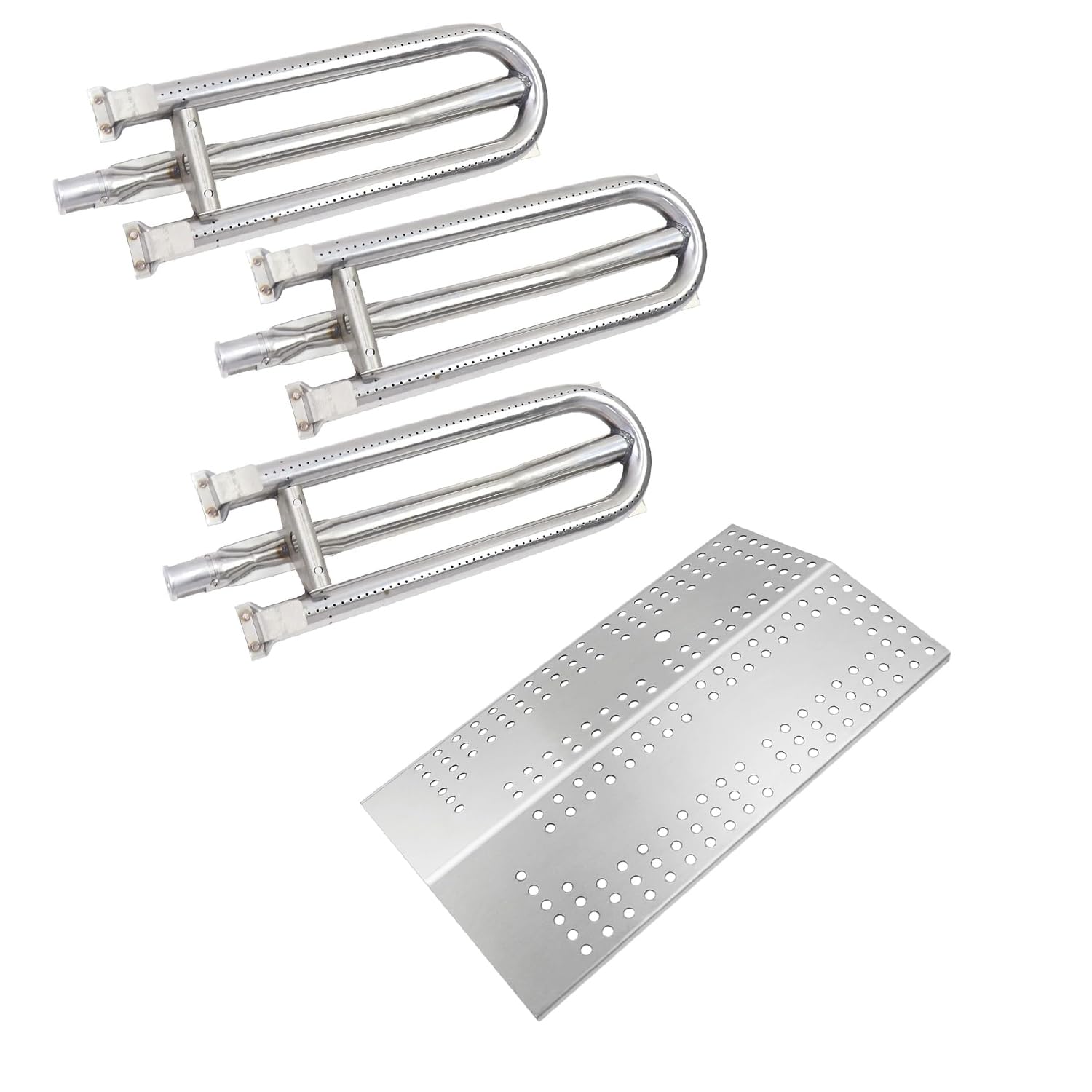 Zemibi Grill Replacement Parts Replacement for Brinkmann, Charmglow and Other Gas Grill Models, 19 1/8" x 6" Pipe Center-Fed Grill Burner Tube and 17 1/4" x 10 1/4" Heat Plate Tent Shield