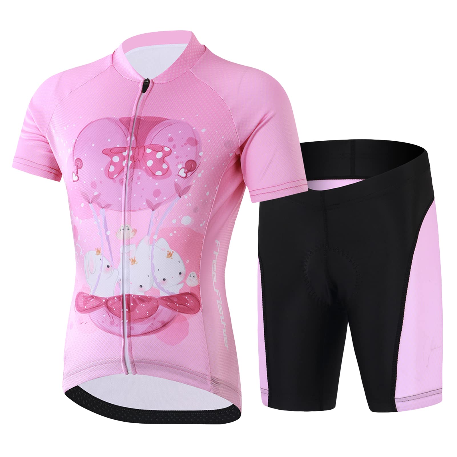 Kinder Radtrikot Set Jungen Radsport Bekleidung Mädchen Fahrrad Trikot Kurzarm & Kurz Radhose mit Sitzpolster