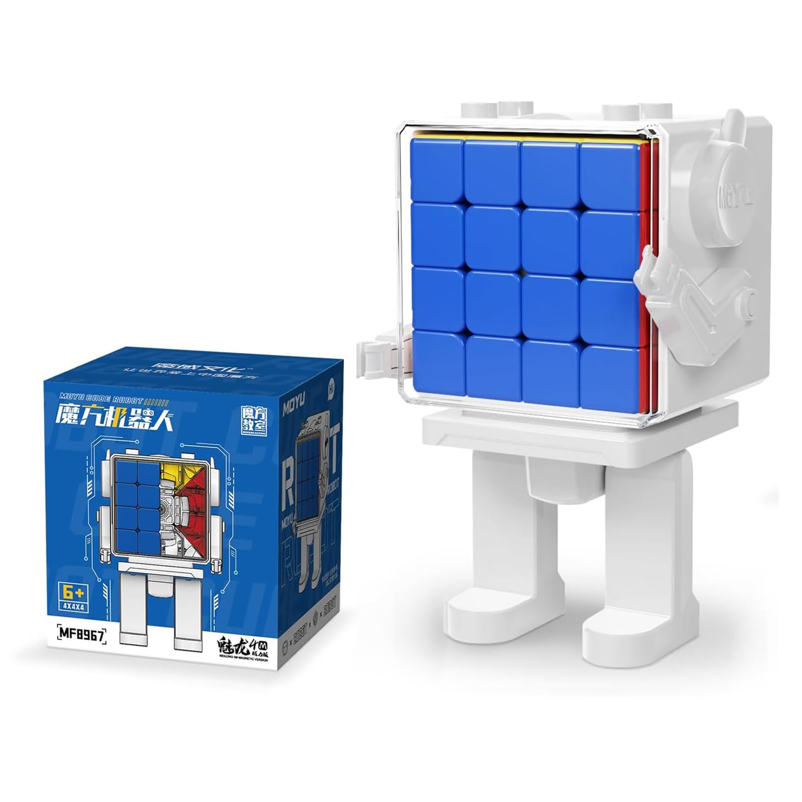 Moyu Meilong 4M Magnetic Speed Cube Robot-Shape Display Box, Adjustable Elasticity 4x4 Magnetic Cube with Stickerless Shape Moves Quickly and Smoothly