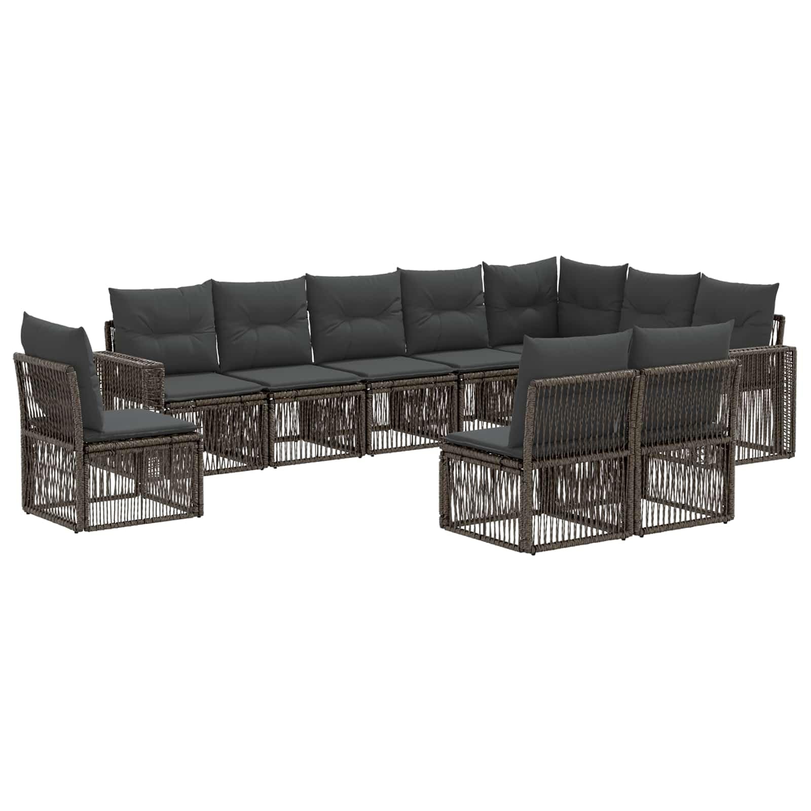 Ensemble de canapé de Jardin 10 pcs Gris polyrotin avec Coussins Polyester 55 cm Profondeur d Assise Cadre Acier Enduit modulaire pour terrasse Patio détente