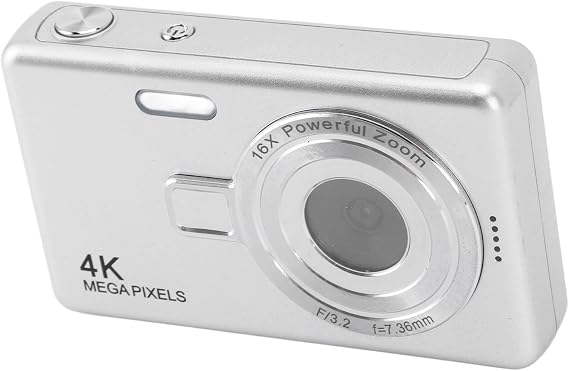 12MP 1080P Digital Camera with 16x Zoom for Student Vlog Photography (Silver)