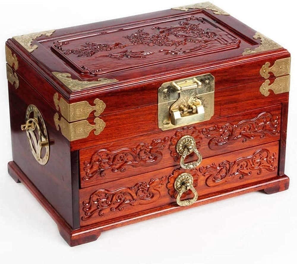 Pudełko do przechowywania biżuterii, Drewniane pudełko do przechowywania biżuterii Organizer pojemnik Case 31,5x21x20,5cm