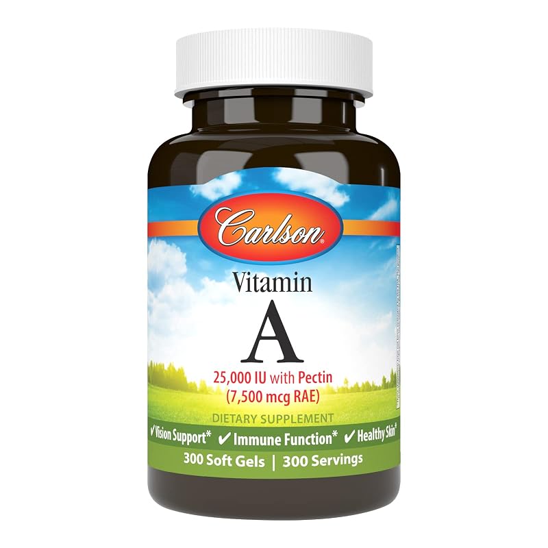 Carlson Vitamina A com pectina, 25.000 UI (7.500 mcg RAE), 300 cápsulas gelatinosas