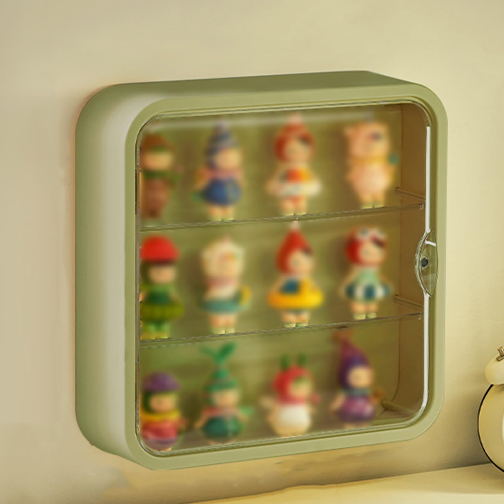 GOCHUSX Display Case for Figures, Clear Wall-Mounted Doll Storage Box, Adjustable Acrylic Display Stand with Magnetic Door for Collectibles Mini Toy(Green)
