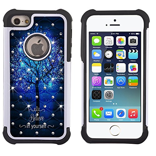 UrSpeedtekLive iPhone 5s Case, iPhone SE Case, [Shock Absorption] Dual Layer Hybrid Defender Protection Rhinestone Crystal Bling Cover Case for iPhone SE/5/5S, Believe in Yourself