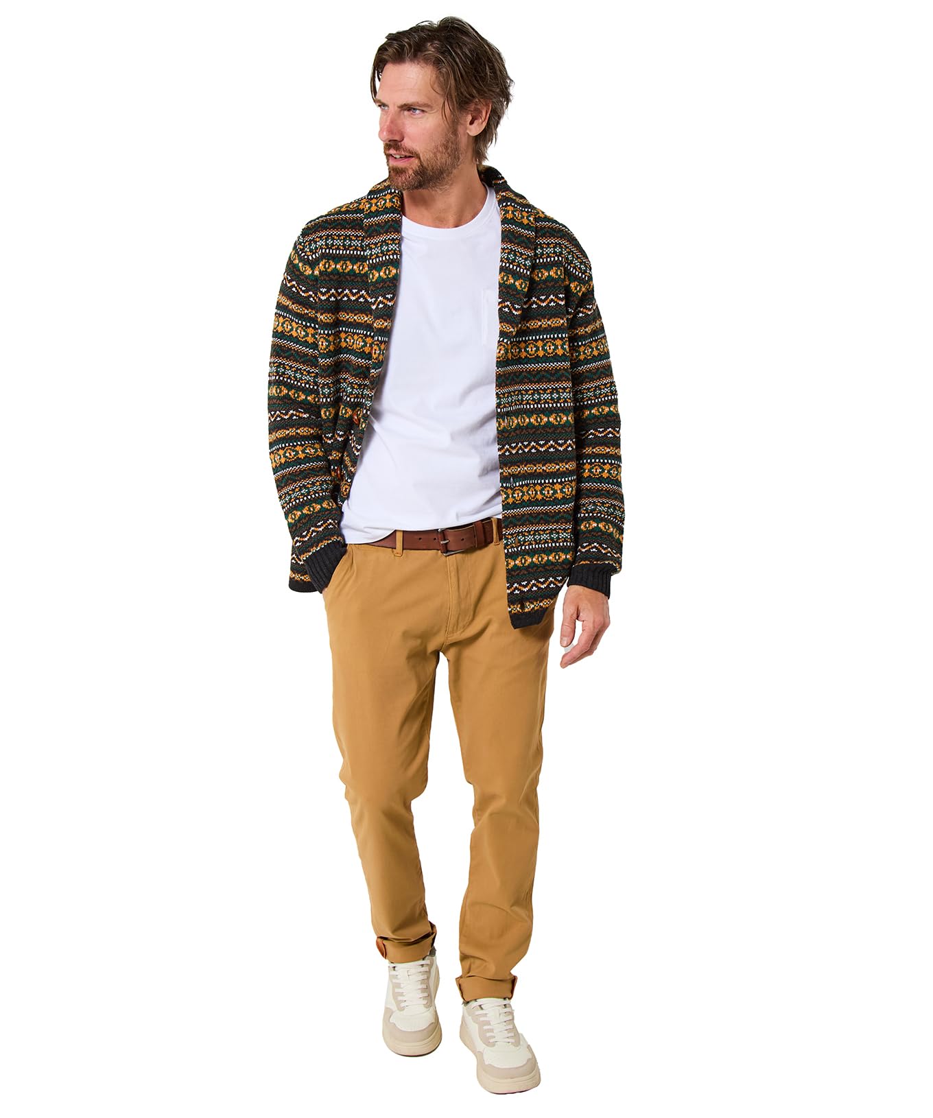 Joe Browns Men's Winter Fairisle Shawl Cardigan, Regular, Green, UK M