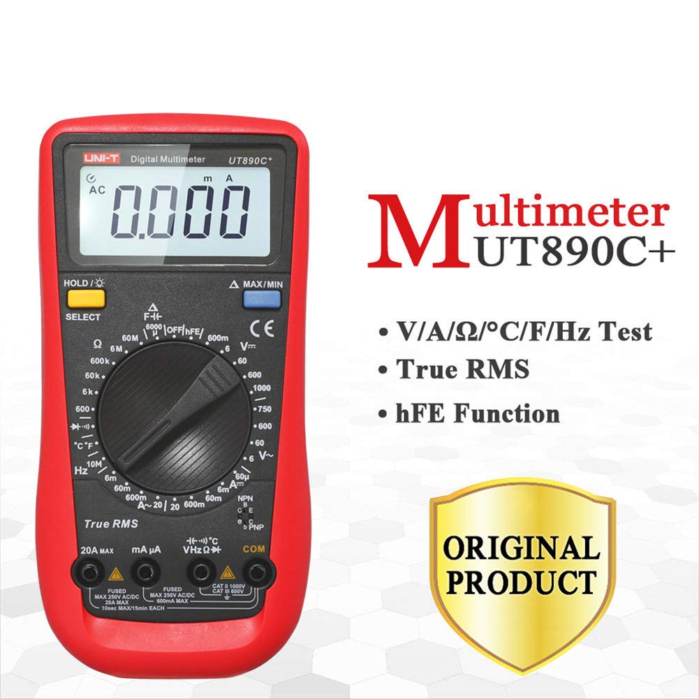 Gtest UT890C+ True RMS Multimeter, LCD Digital Display Electrical Tools Handheld Ohm AC/DC Voltage Ammeter Current Tester