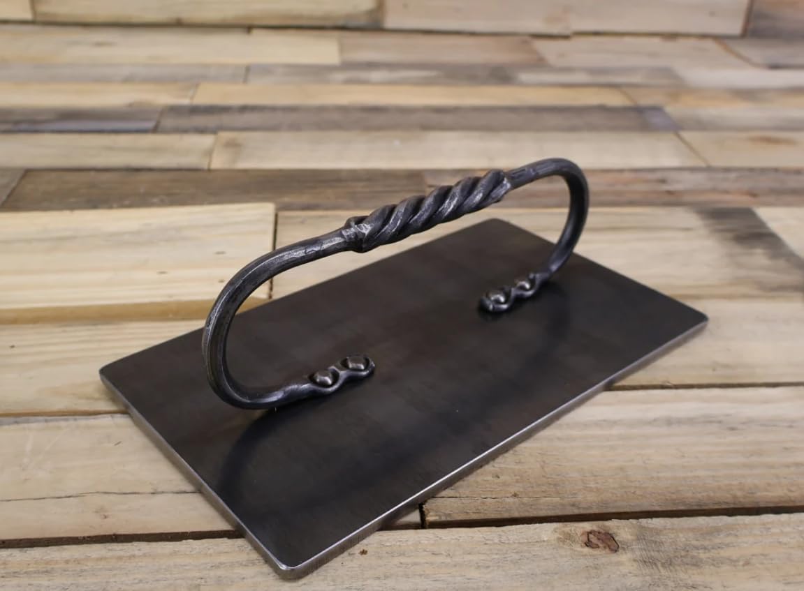 Hand Forged Bacon Press – Heavy Duty 8x12 Inch Cast Iron Style Grill Press with Rope Handle – Flat Top Griddle Meat Press for Bacon, Steak, Burgers, and Sandwiches