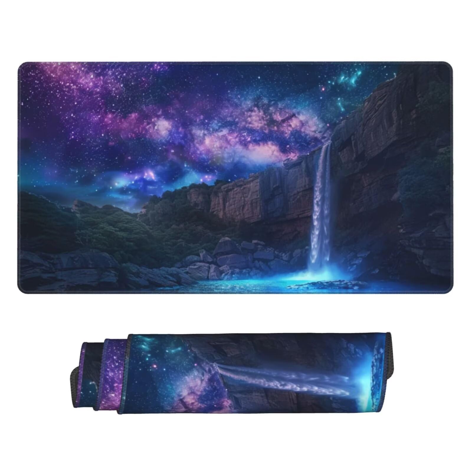 Alfombrilla de Ratón Gaming Grande XXL 1200x600x4mm con Bordes Cosidos Tela de Micro Tejido, Base de Goma Antideslizante y Mouse Pad, para Teclado Escritorio, PC, Oficina Cielo Estrellado Morado Y6903