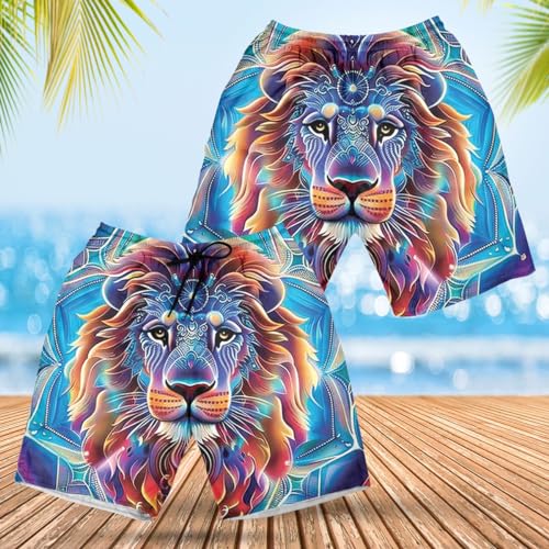 Lion Lovers Mens Swim Trunks - Animal Lovers Elastic Waistband Men's Summer Quick-Dry Swim Shorts Set 152