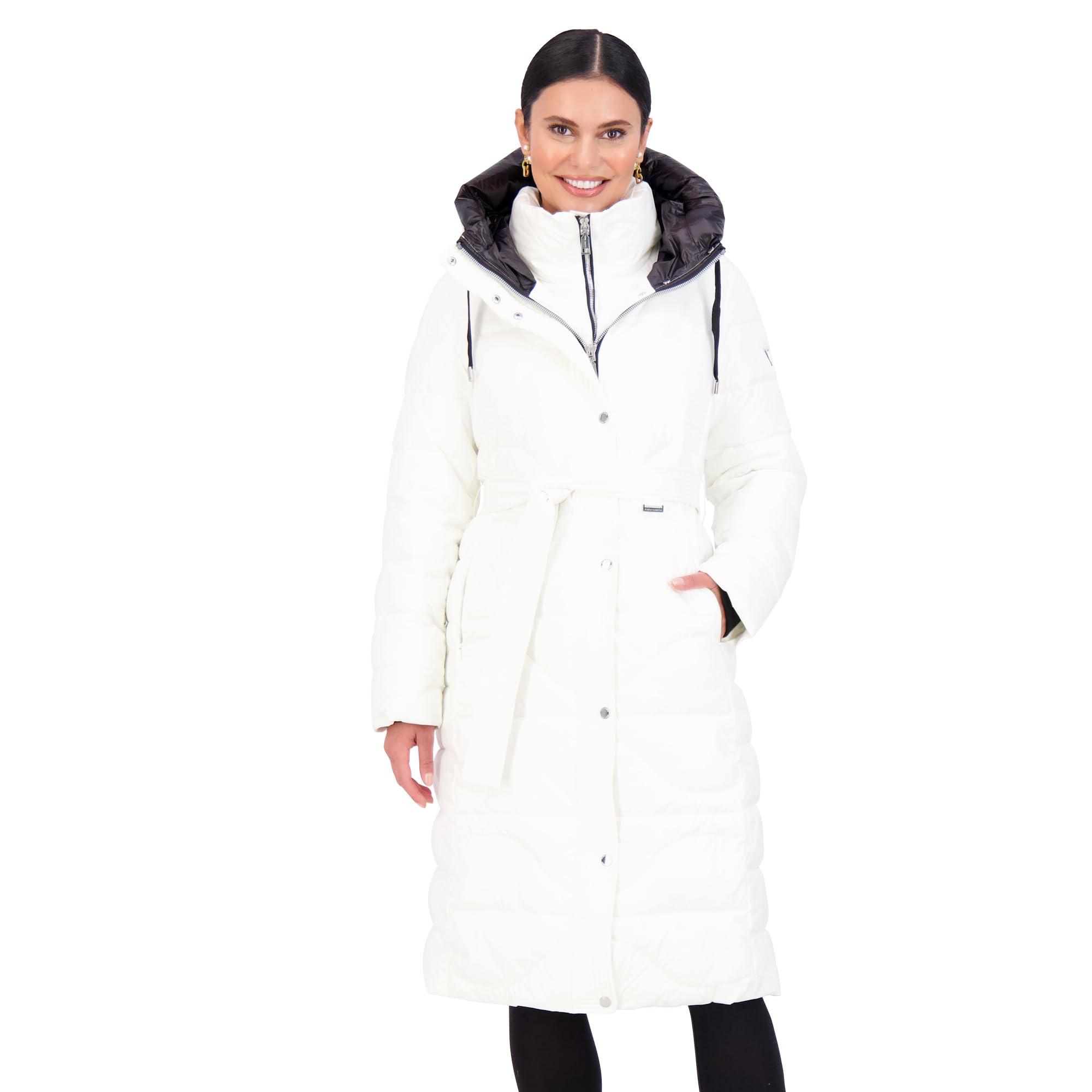 vince camuto hooded women's puffer jacket, womens onion-quilted long winter coat, pearl-xl