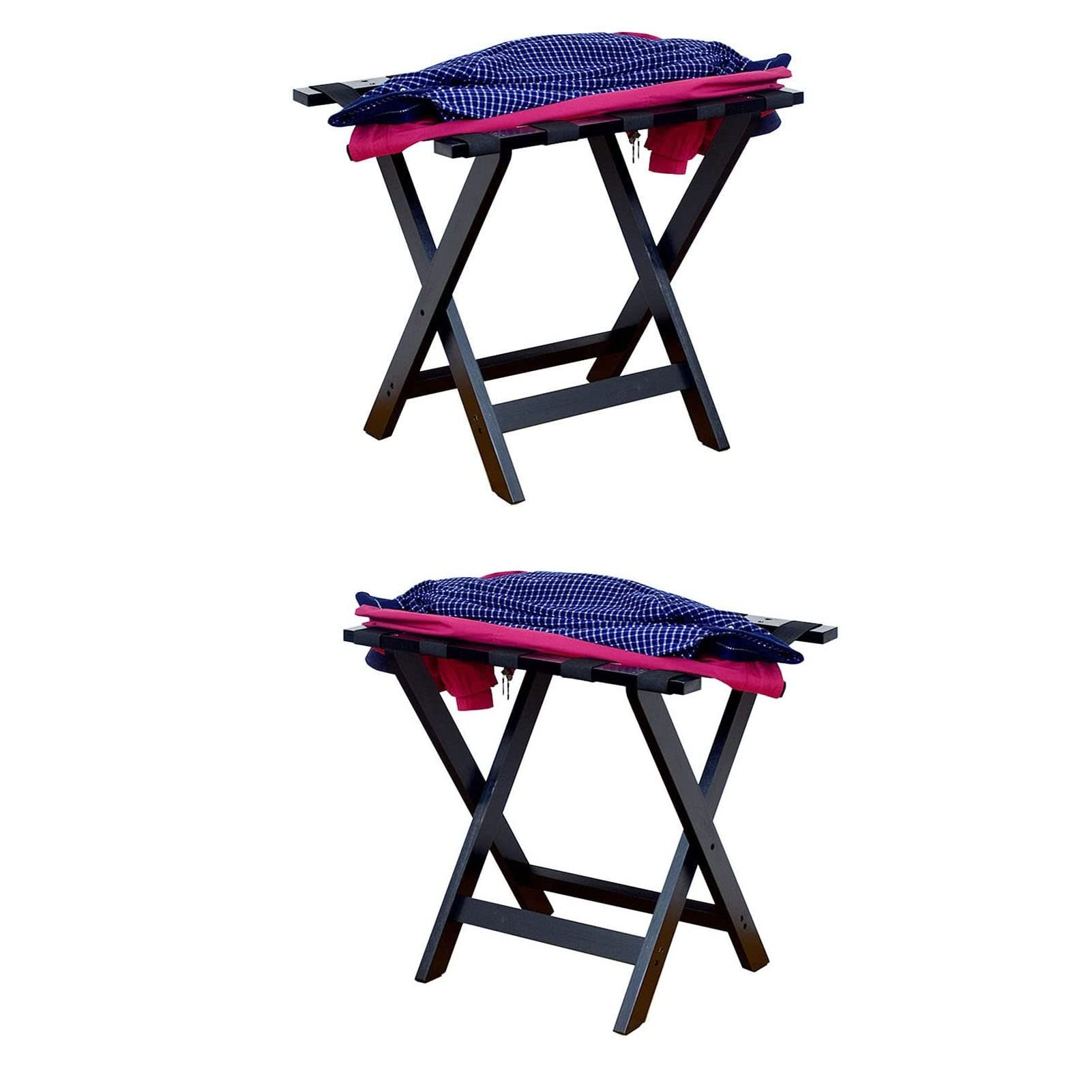 Paquete De 2 Portaequipajes Plegables para Habitaciones De Invitados, Porta Maletas con Ruedas De Carga Pesada De 50Kg, Soporte Maletas De Madera De Fácil Montaje (Color : Black)