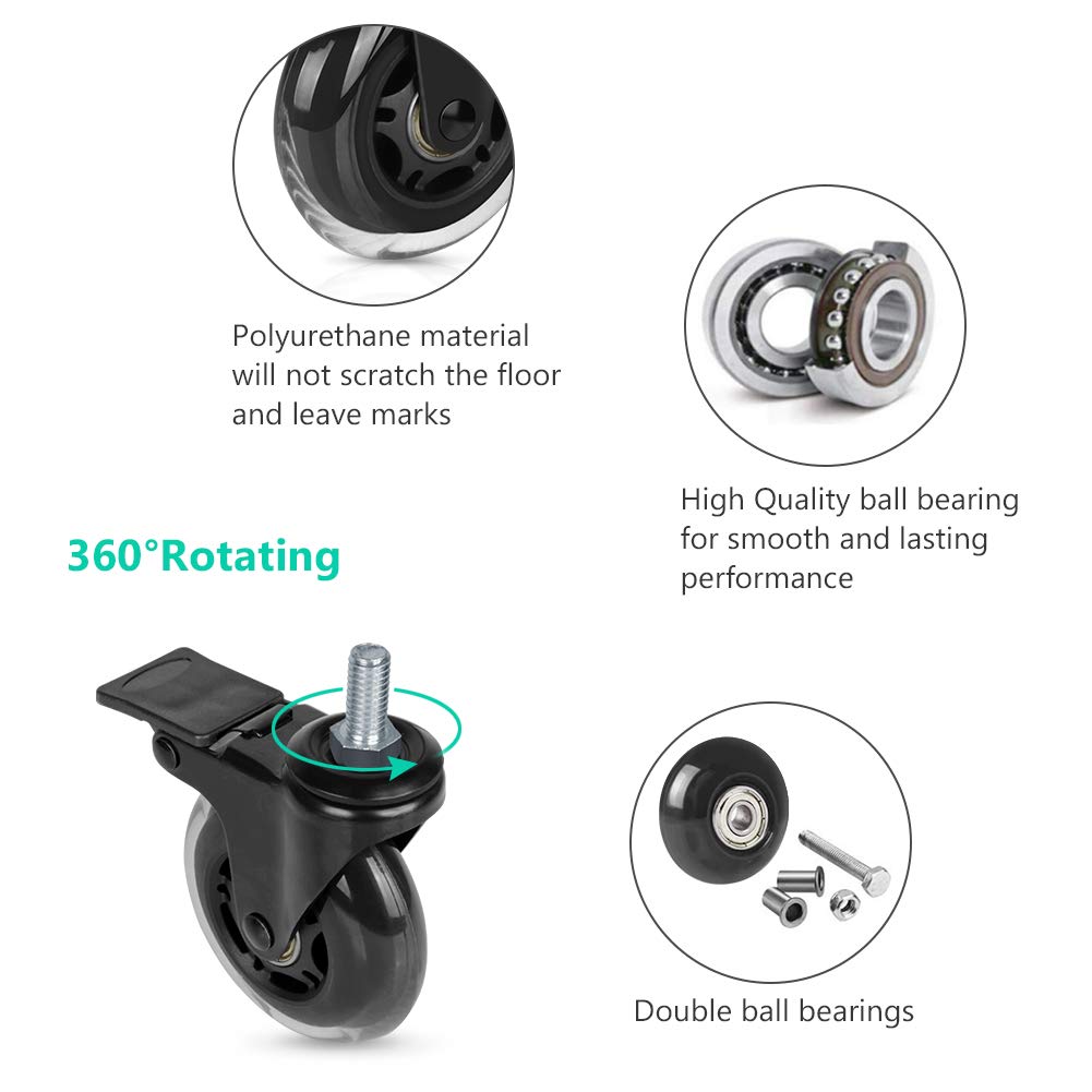 Hirate 7,6 cm Vorbaurollen, Set mit 4 metrischen Gewindestielen, M10 x 20 mm, robuste Rollen mit Sicherheitsverriegelung, Möbelrollen, Lenkrollen mit Sechskantmuttern, 272 kg