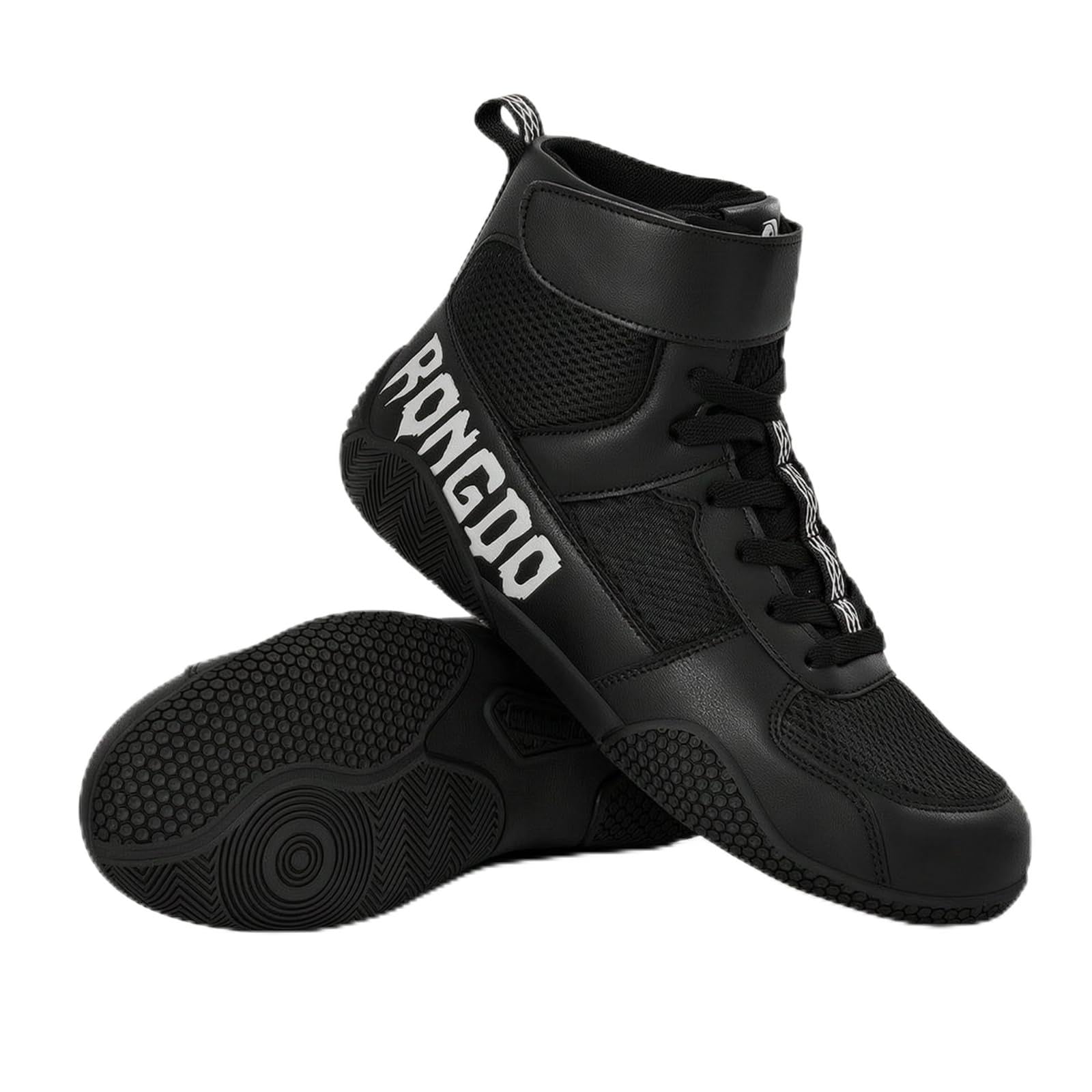 Harilla Zapatillas Boxeo con Soporte en el Tobillo Transpirables Zapatillas con Correa Antislizantes Calzado para Lucha, Numeric_40, Negro, Negro