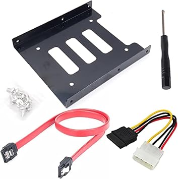 2.5" to 3.5" SSD HDD Metal Mounting Bracket Adapter Hard Drive Holder with SATA & Power 4pin Combo Cable for PC SSD with Red SATA Cable