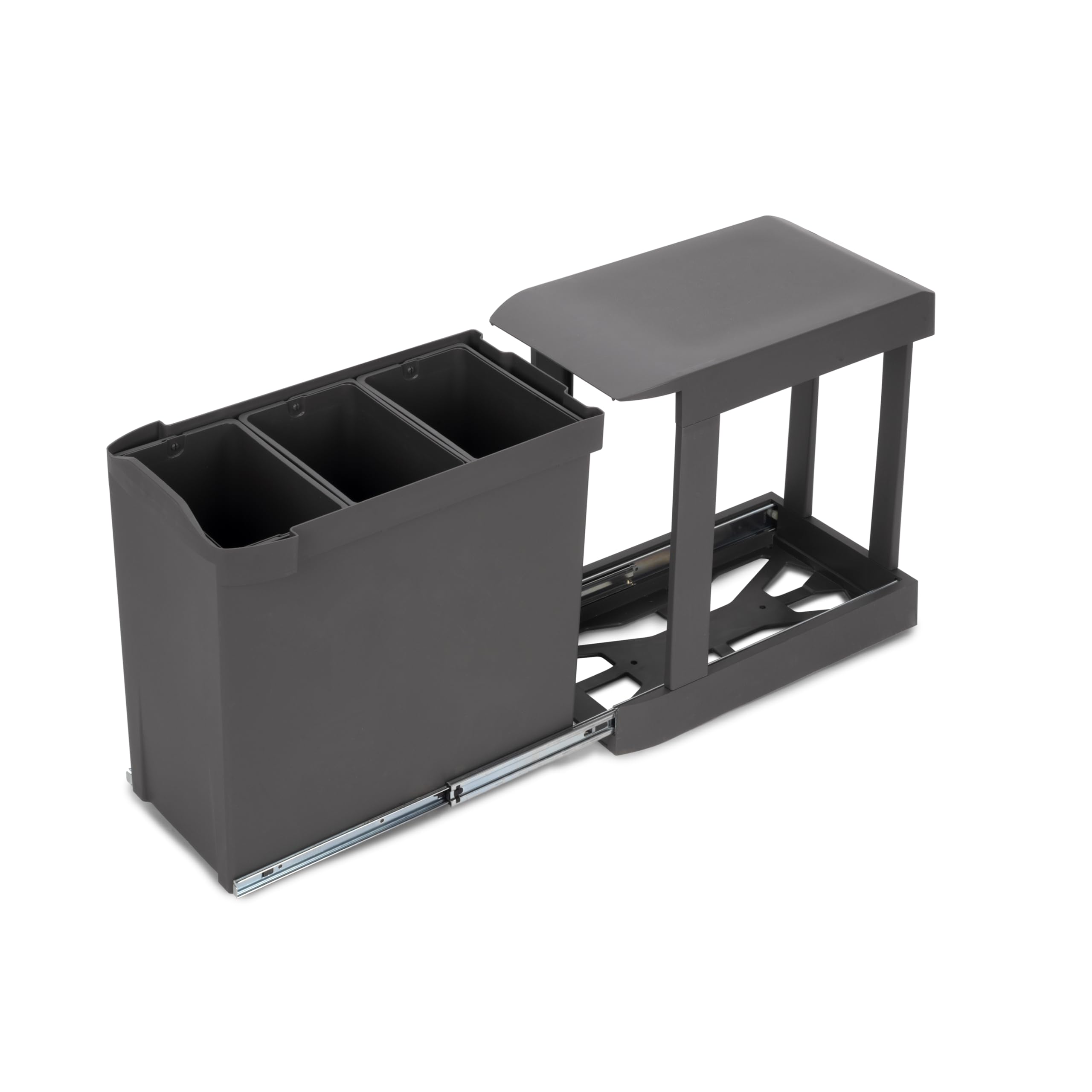 Emuca Anthracite Grey - Recycling Bins For Kitchen, 3 X 10L, Lower Fixing And Automatic Removal, Steel And Plastic,
