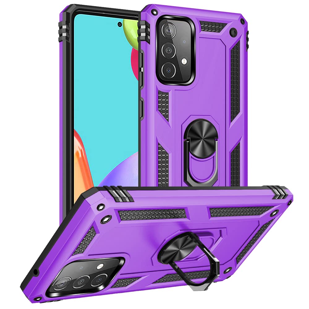 for Samsung A52 Case, Galaxy A52 Case with HD Screen Protector, Military Grade Protective Cases with Ring for Samsung Galaxy A52 5G (Purple)