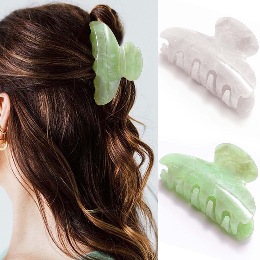 Reaky Acrylic Claw Clip Pink Hair Clips Cute Medium Hair Claws Hair Accessories for Women (Beige+Green)