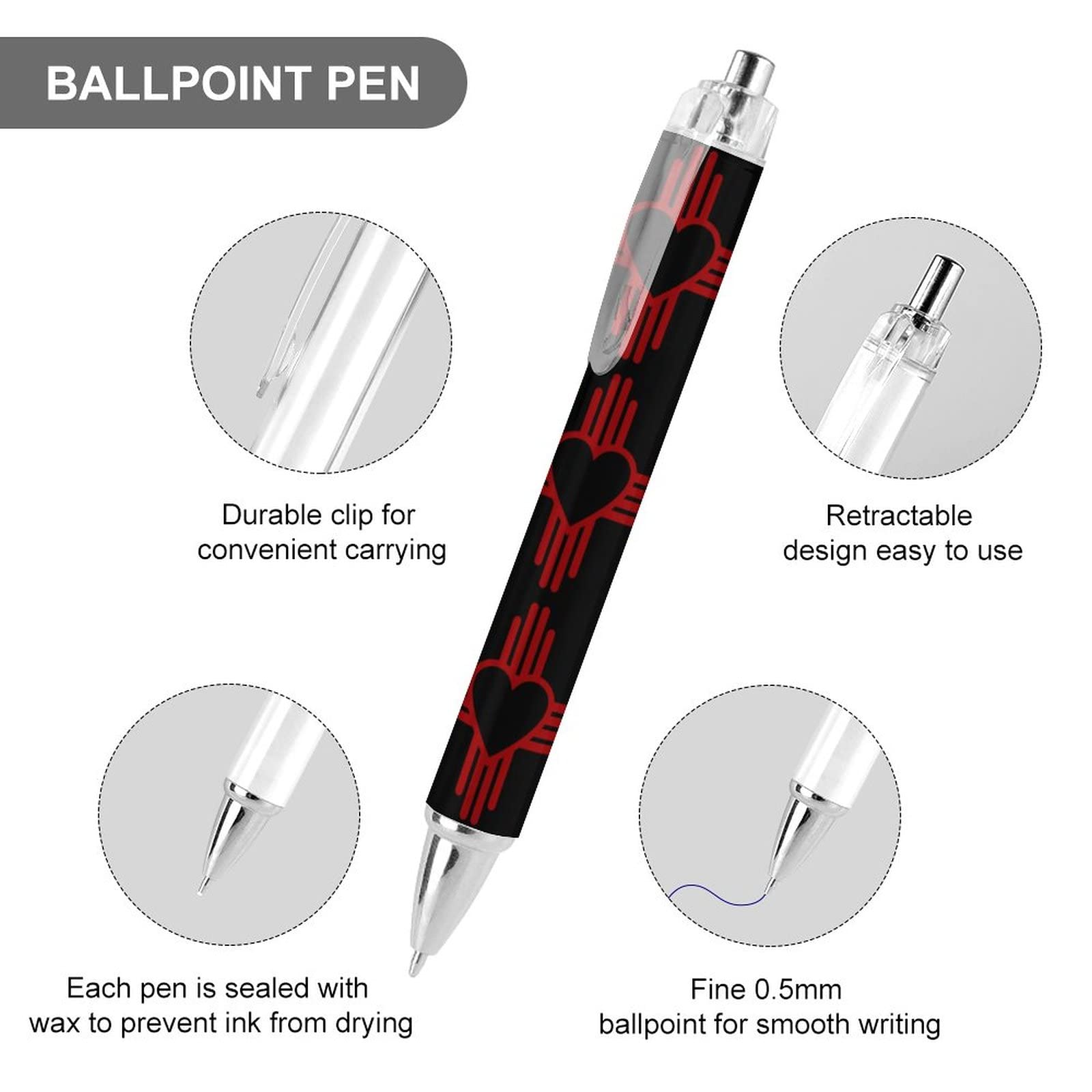 QIJIUU Kugelschreiber Mit Verflochtenen Herzen & New Mexico Flagge - 0.5mm Feinstrich Für Smooth Schreiben