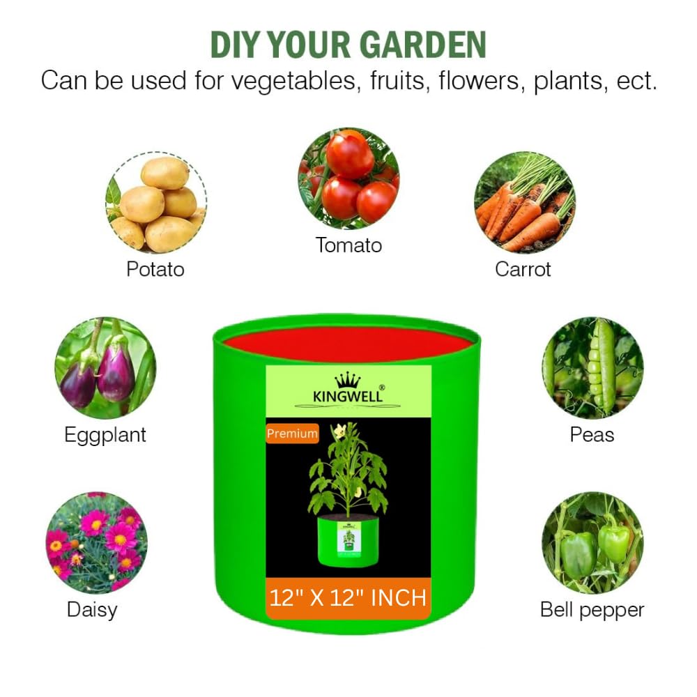 Kingwell Plant Grow Bags 12x12 inch pack of 10, Bags for Plants Gardening Home, Grow Bags for Terrace Gardening 1