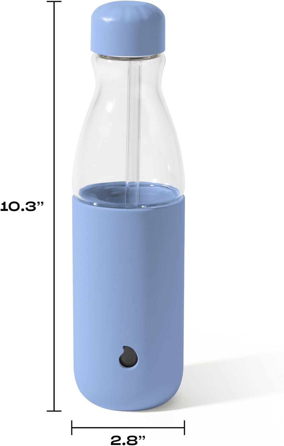 S'well Glass Original Water Bottle With Straw, 18oz, Chambray, Borosilicate Glass Bottle With Collapsible Glass Straw And Silicone Sleeve, Zero Plastic, Leakproof, BPA Free