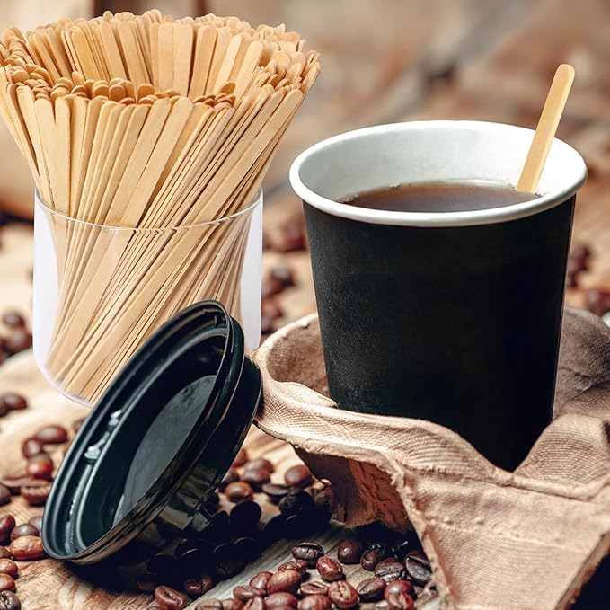 Image of [Pack of 250, 14cm] Coffee Stirrer Sticks | Disposable Wooden Stir Sticks | Ideal for Hot and Cold Beverages