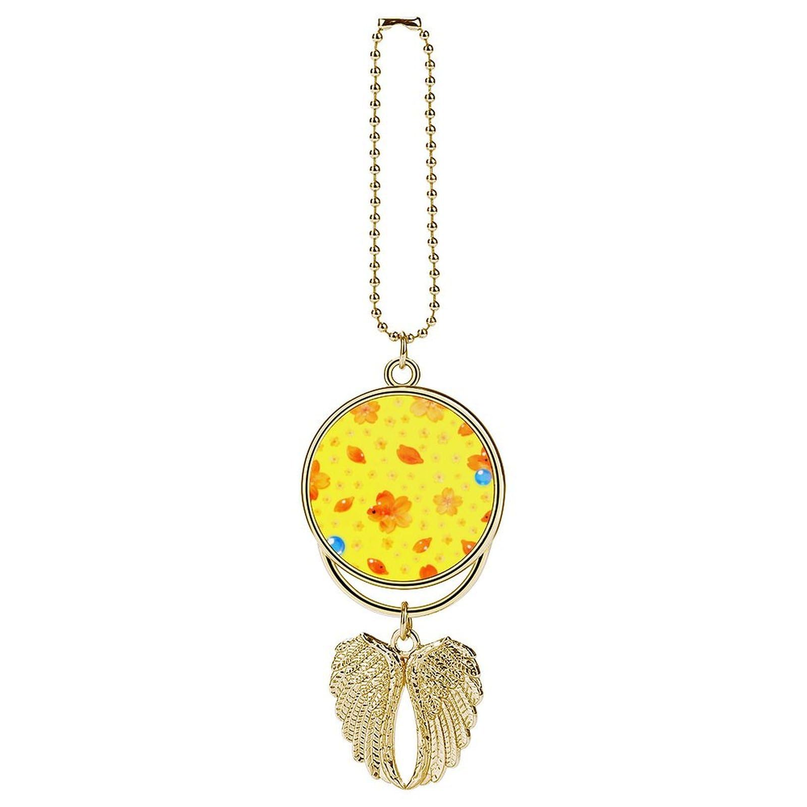 Bright Yellow Fish Car Charm, Alloy Rear View Mirror Pendant, Bling Funny Car Hanging Ornament Gift for Women Men, Car Pendant Lucky Auto Interior Decoration Accessories Golden-Style